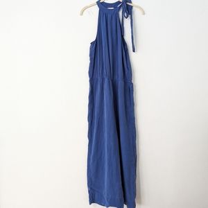 Cloth & Stone Tie Neck Halter Jumpsuit Crop Length Wide Leg Blue Lyocell Small S